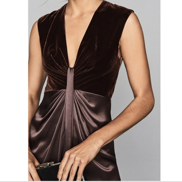 NWT REISS | Velvet & Satin Midi Dress - Picture 2 of 8